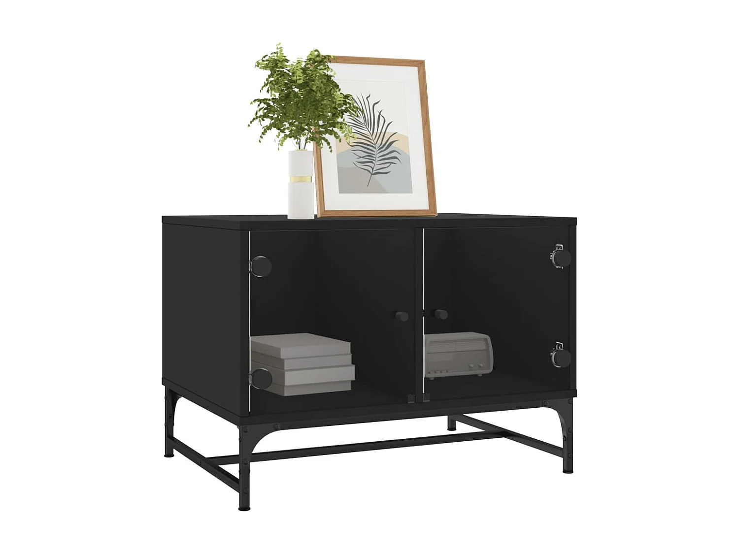 Tavolino da Salotto con Ante in Vetro Nero 68,5x50x50 cm