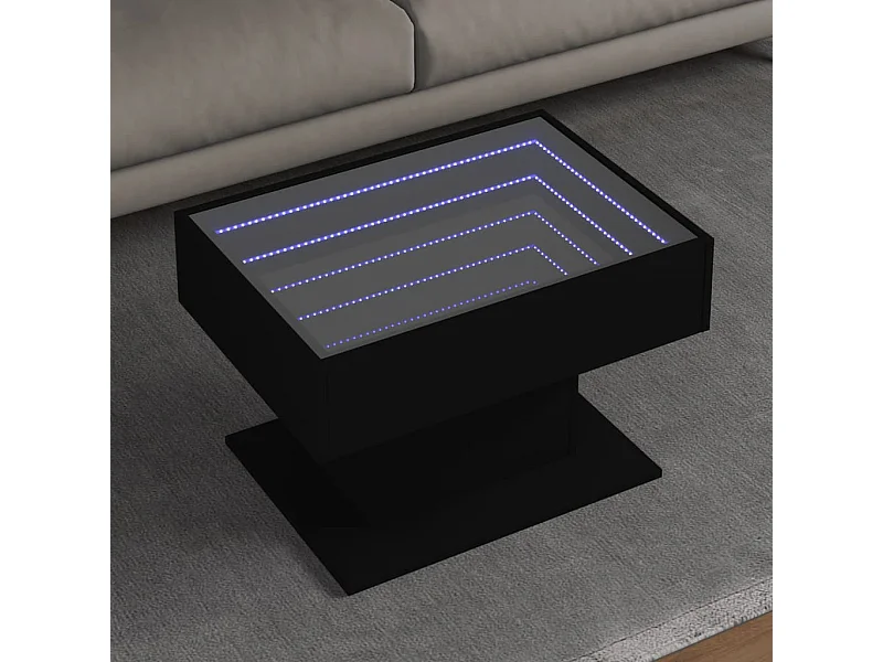 Mesa de centro con LED madera de ingeniería negro 70x50x45 cm