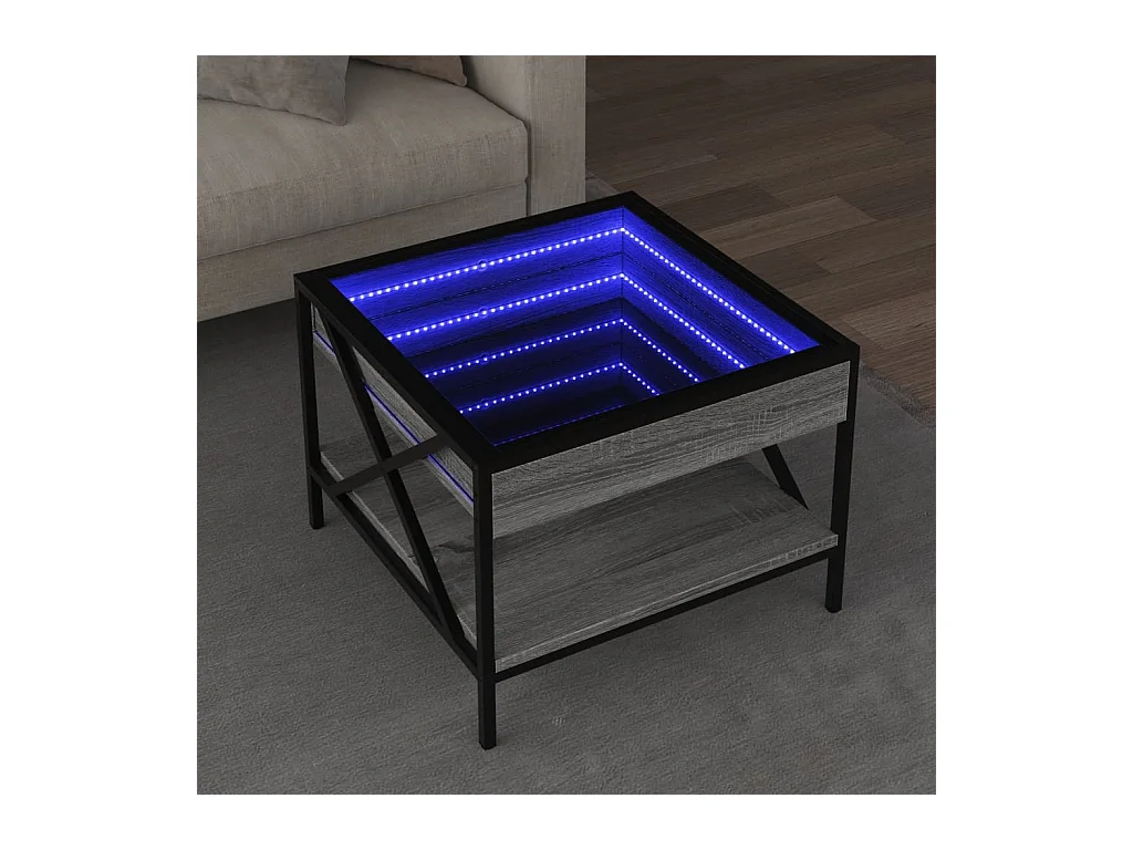 Salontafel met Infinity LED 50x50x38 cm grijs sonoma eikenkleur