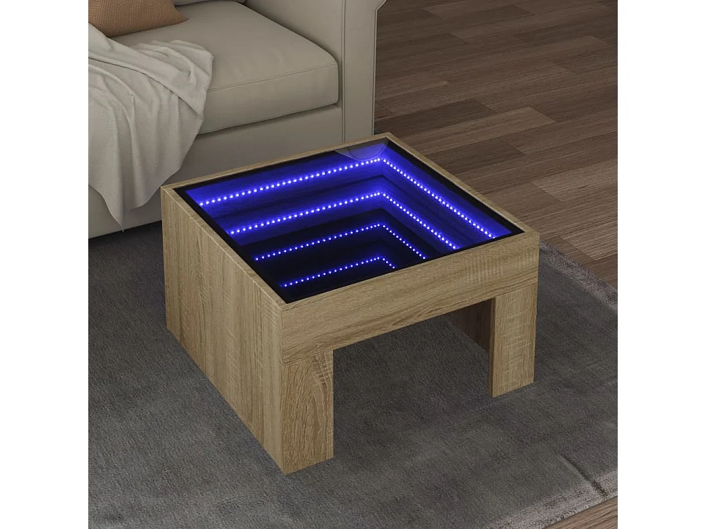 Tavolino da Salotto con LED Infinity Rovere Sonoma 50x50x30 cm