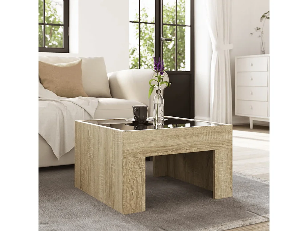 Tavolino da Salotto con LED Infinity Rovere Sonoma 50x50x30 cm