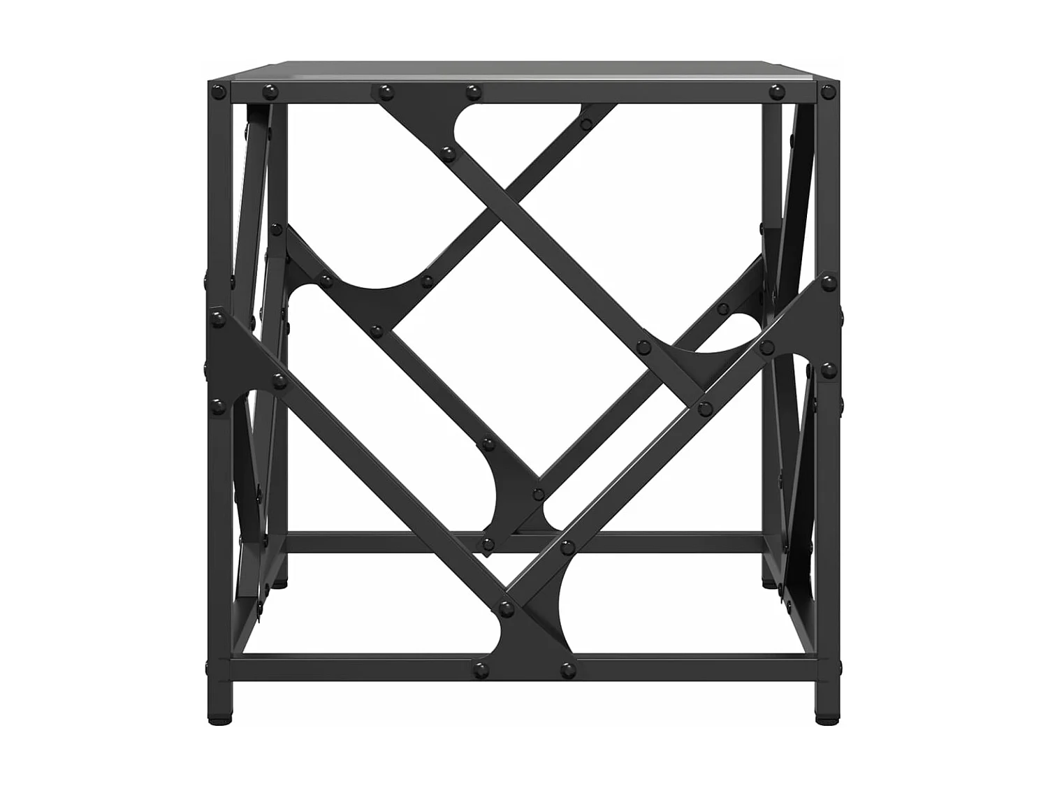 Tavolino con Piano in Vetro Nero 40x40x41 cm Acciaio