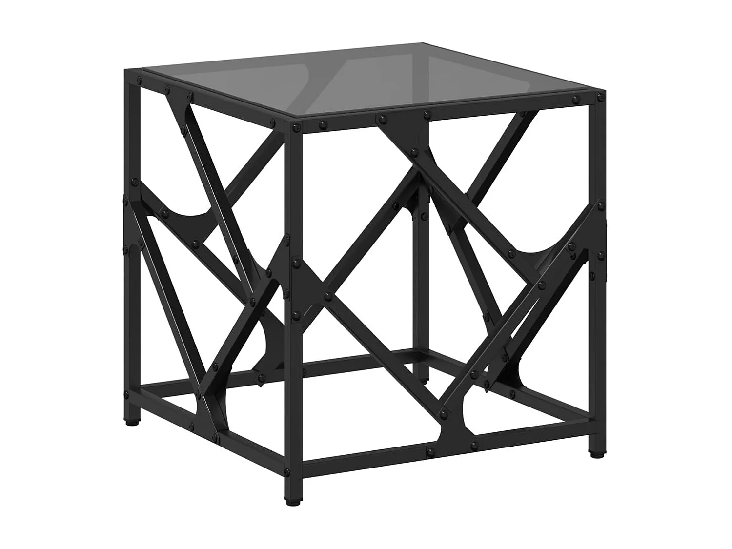 Table basse avec dessus en verre noir 40x40x41 cm acier