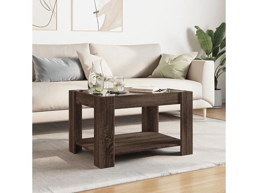 LED-Couchtisch Braun Eichen-Optik 73x53x45 cm Holzwerkstoff