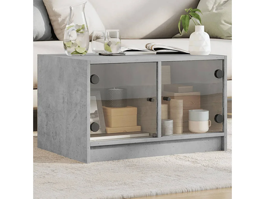 Mesa de centro con puertas de vidrio grs hormigón 68x50x42 cm