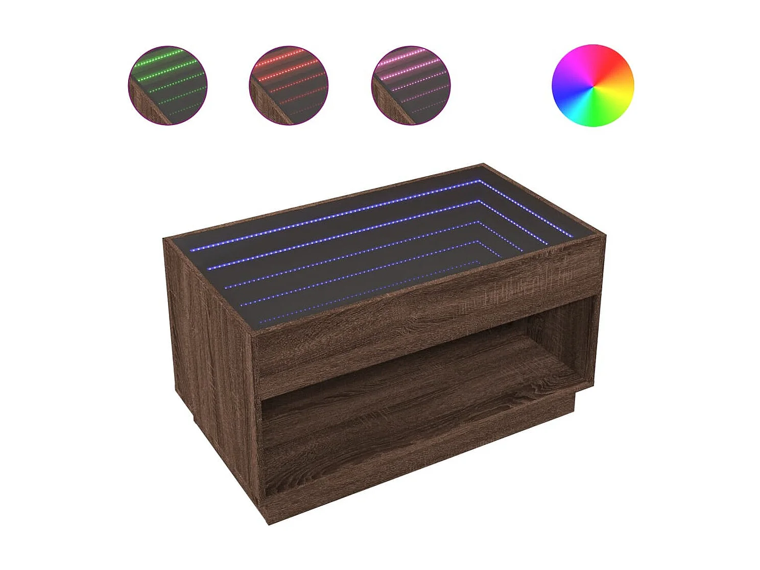 Table basse avec LED infini chêne marron 90x50x50 cm