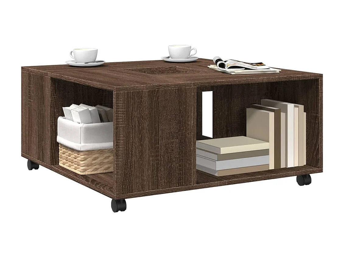 Mesa de centro madera de ingeniería marrón roble 80x80x40 cm