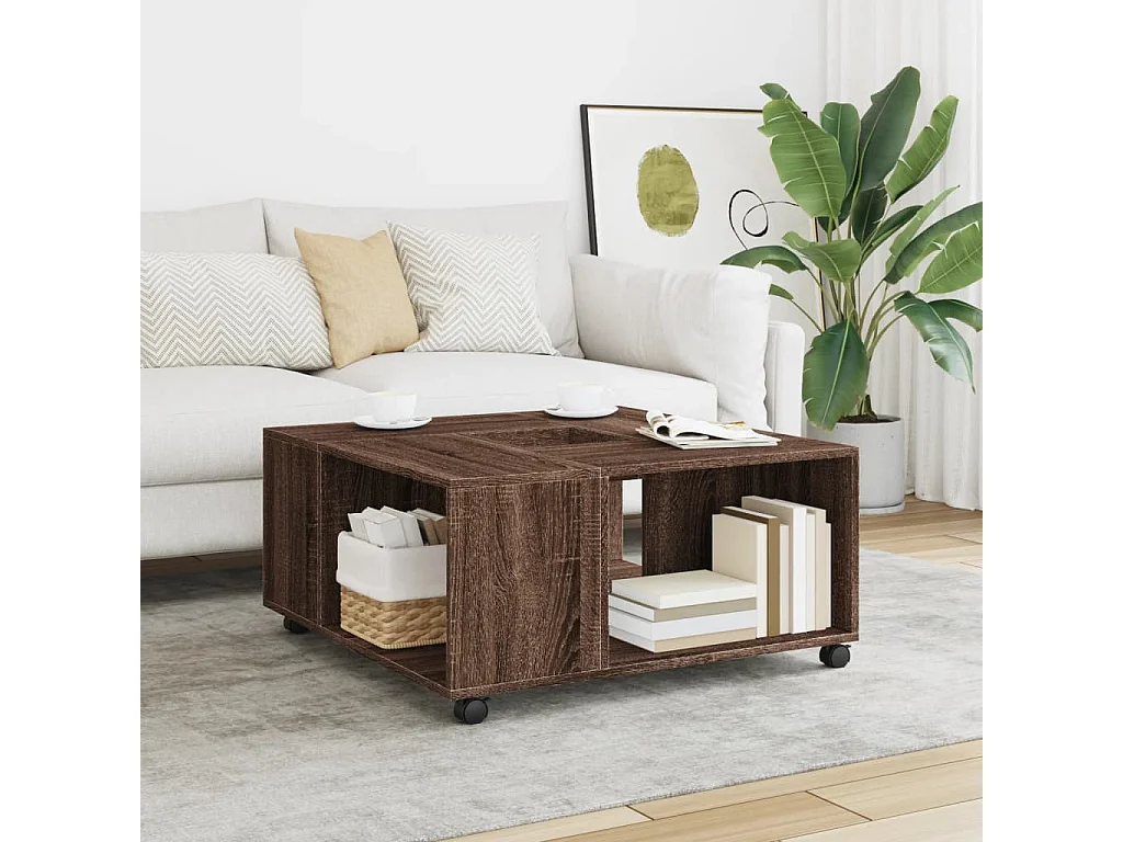 Table basse chêne marron 80x80x40 cm bois d'ingénierie