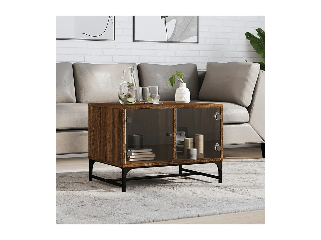 Salontafel met glazen deuren 68,5x50x50 cm gerookt eikenkleurig