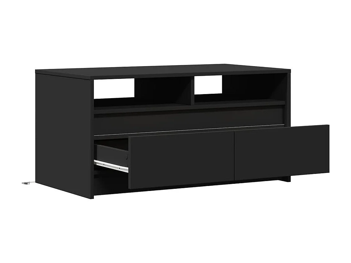 Table basse avec lumières LED noir bois d'ingénierie