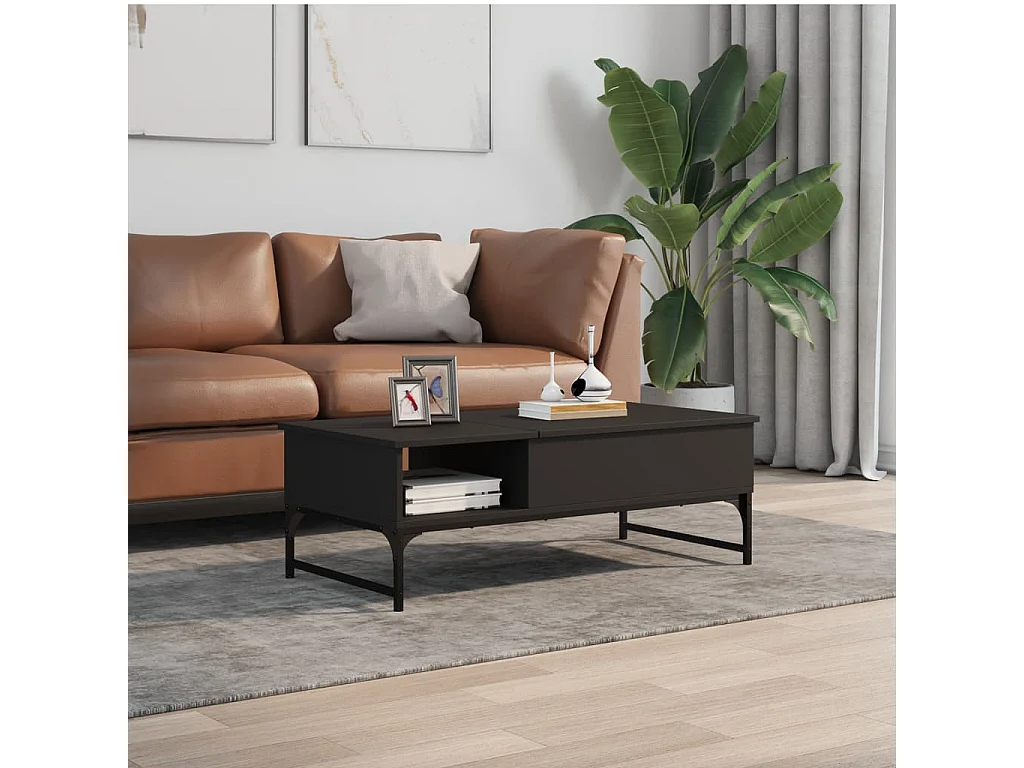 Tavolino Salotto Nero 100x50x35 cm Legno Multistrato e Metallo