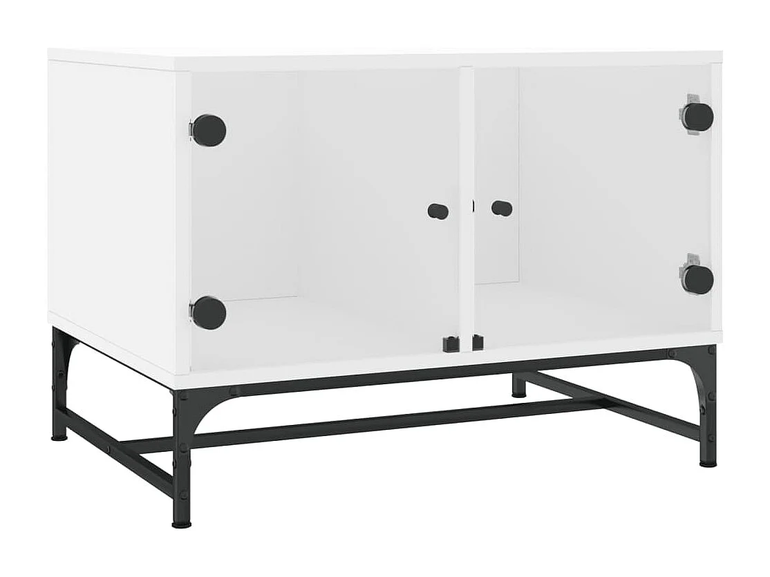 Mesa de centro con puertas de vidrio blanca 68,5x50x50 cm