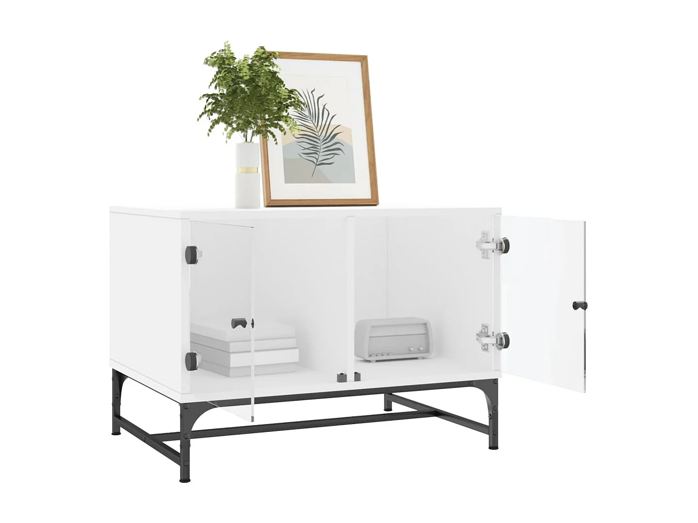 Mesa de centro con puertas de vidrio blanca 68,5x50x50 cm