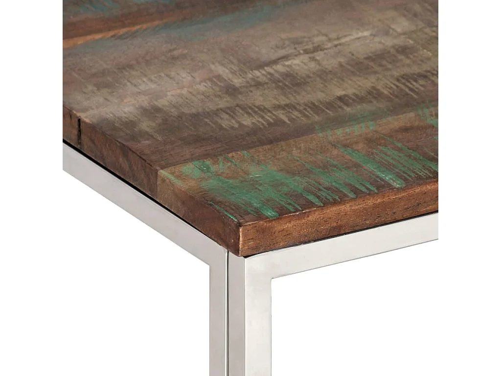 Table basse argenté acier inoxydable/bois massif récupération