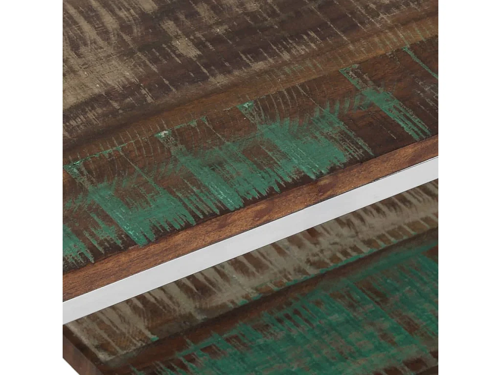 Table basse argenté acier inoxydable/bois massif récupération