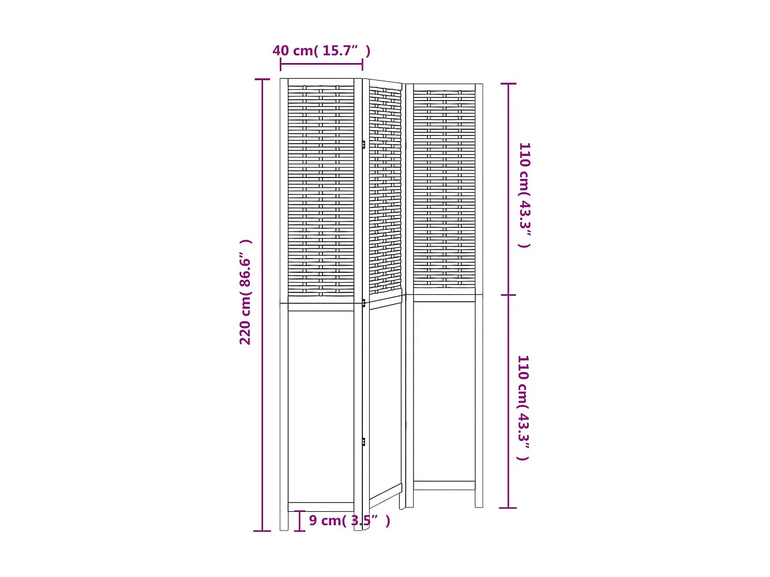 Cloison de séparation 3 panneaux marron foncé paulownia massif