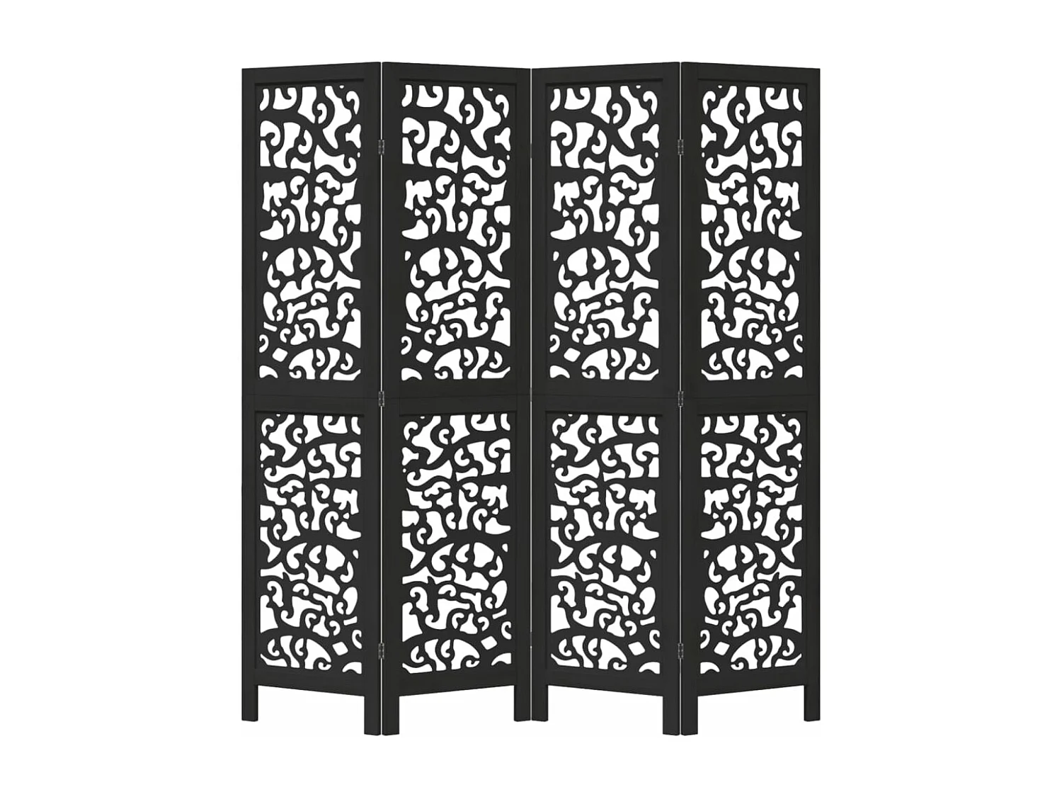 Parete divisoria nera a 4 pannelli in legno massello di paulownia