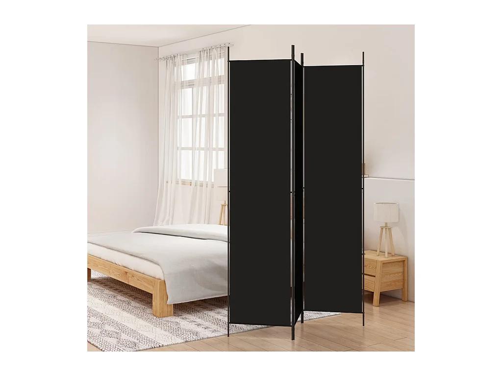 Cloison de séparation 3 panneaux Noir 150x220 cm Tissu