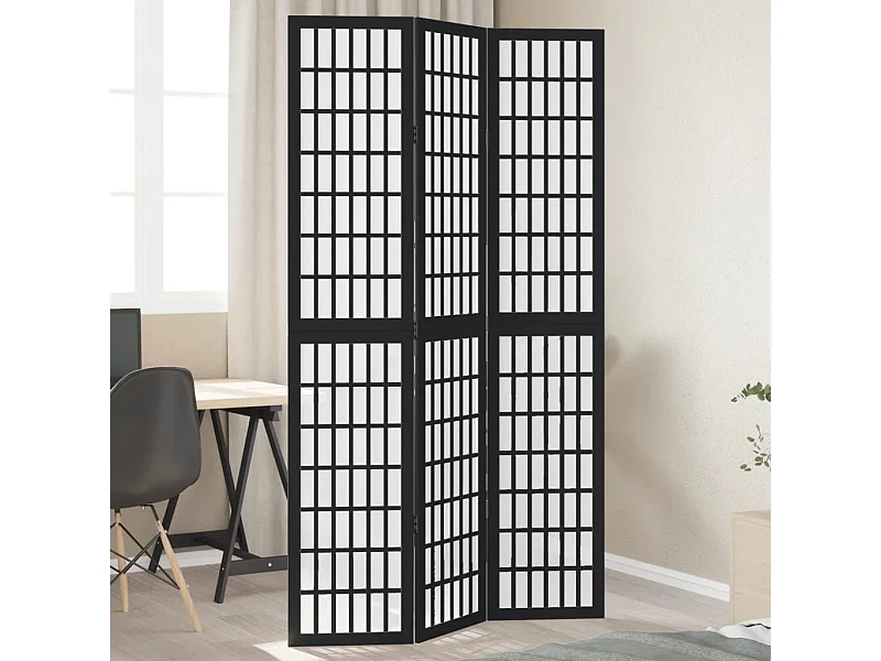 3-teilige schwarze Trennwand aus massivem Paulownia-Holz