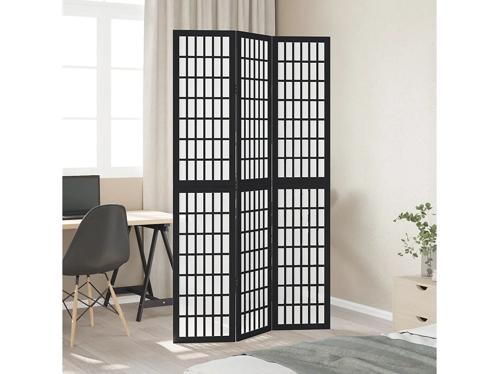 3-teilige schwarze Trennwand aus massivem Paulownia-Holz