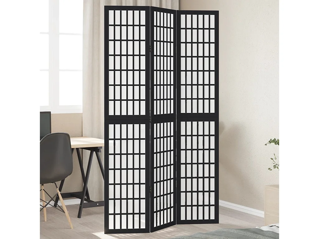 Cloison de séparation 3 panneaux noir bois de paulownia massif