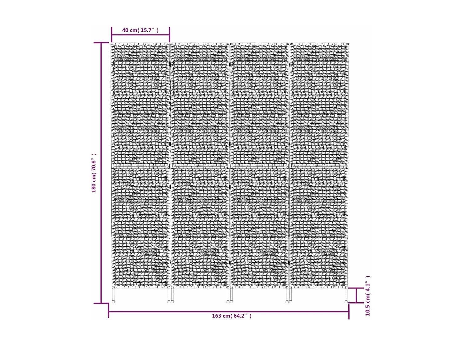 Parede divisória 4 painéis 163x180 cm aguapé