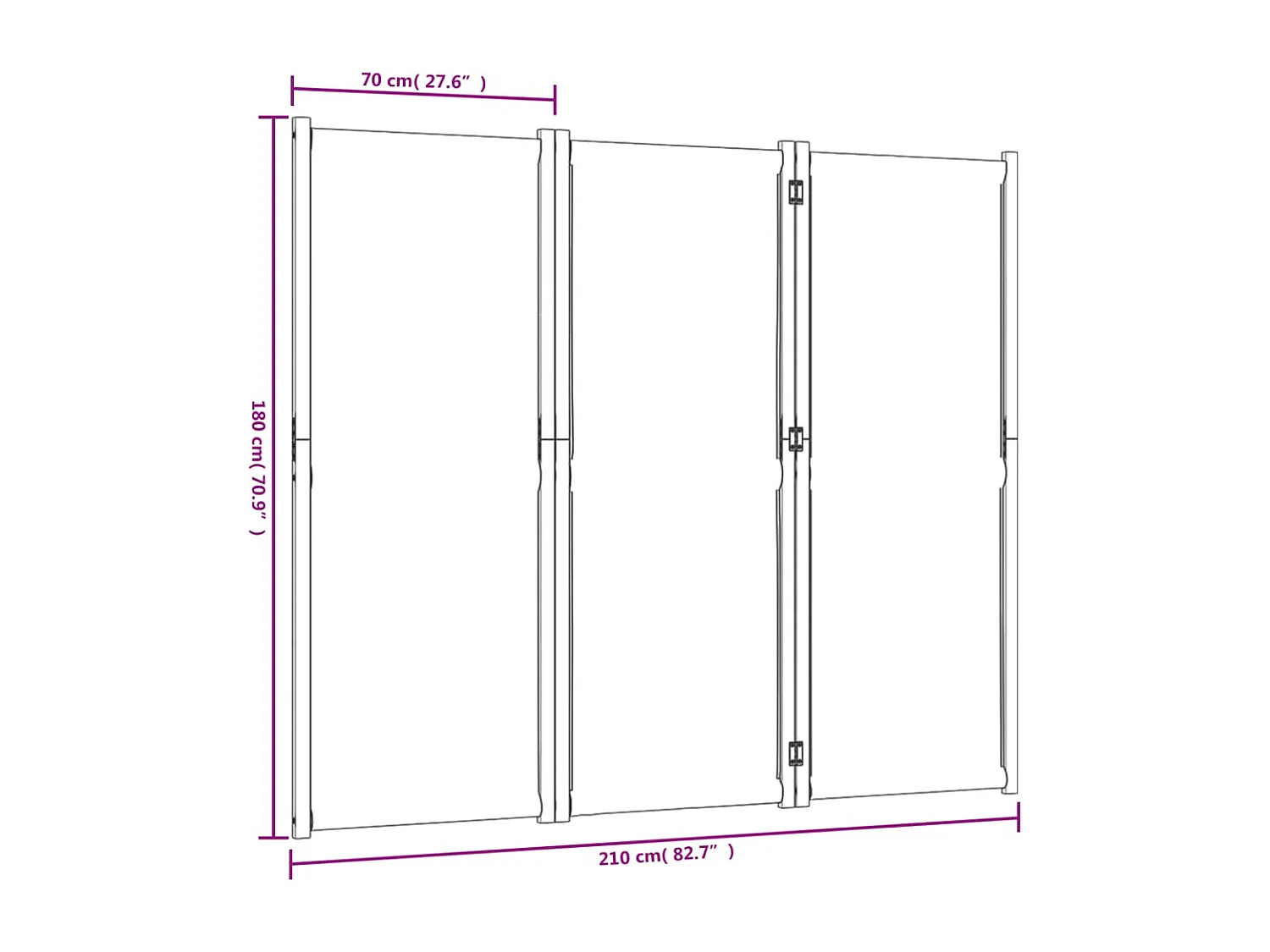 Parete divisoria 3 pannelli grigio chiaro 210x180 cm
