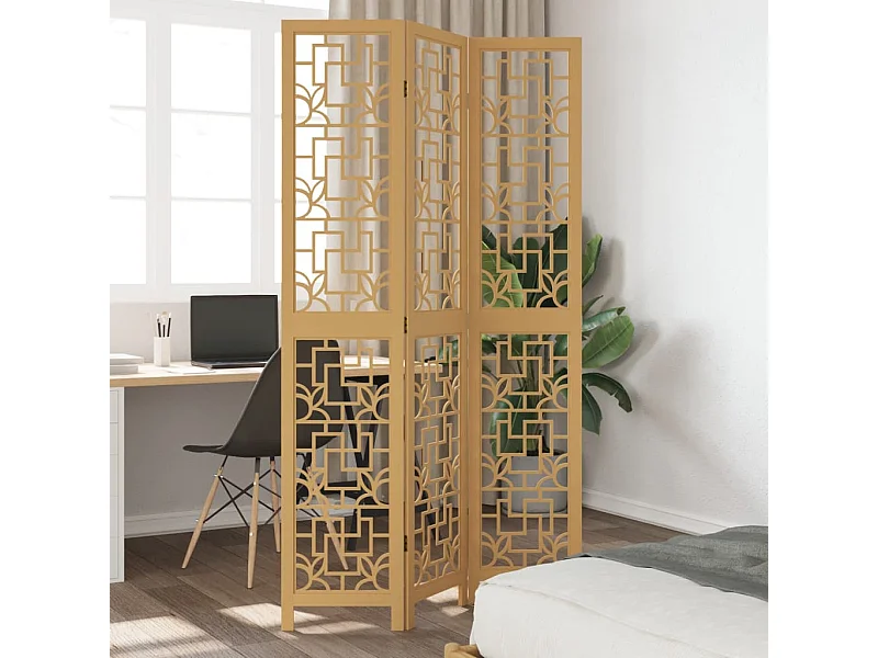 Trennwand 3 braune Paneele aus massivem Paulownia-Holz