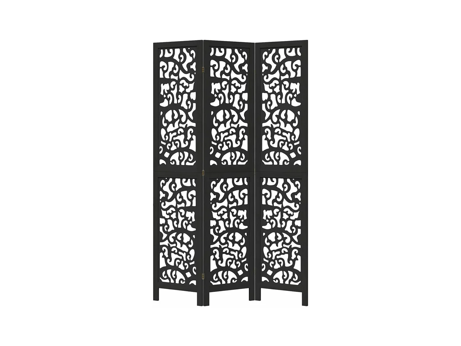 Divisória preta com 3 painéis em madeira maciça de paulownia