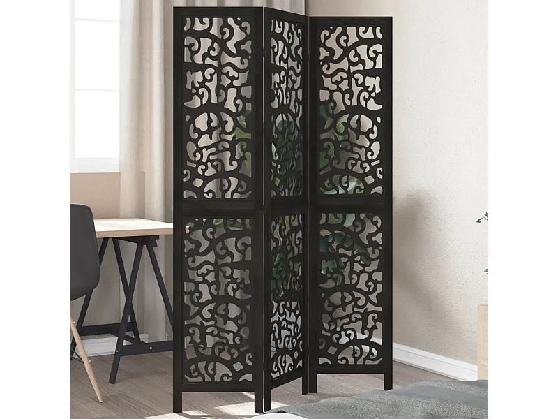 3-teilige schwarze Trennwand aus massivem Paulownia-Holz