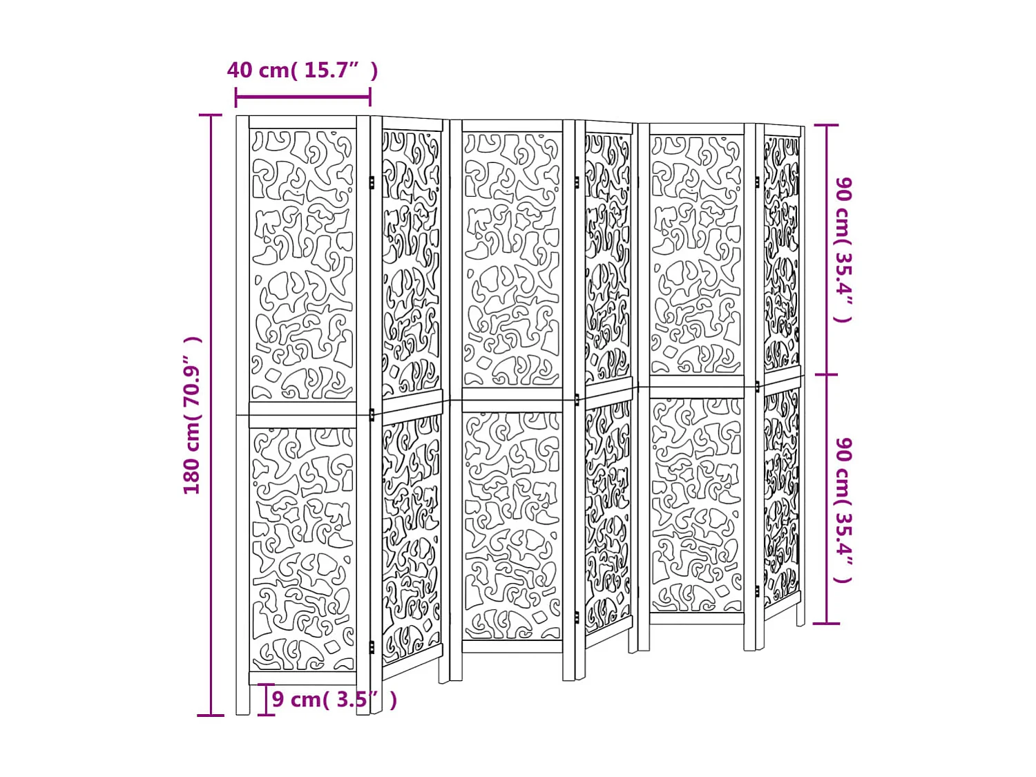 Tabique 6 paneles madera maciza de paulonia blanca