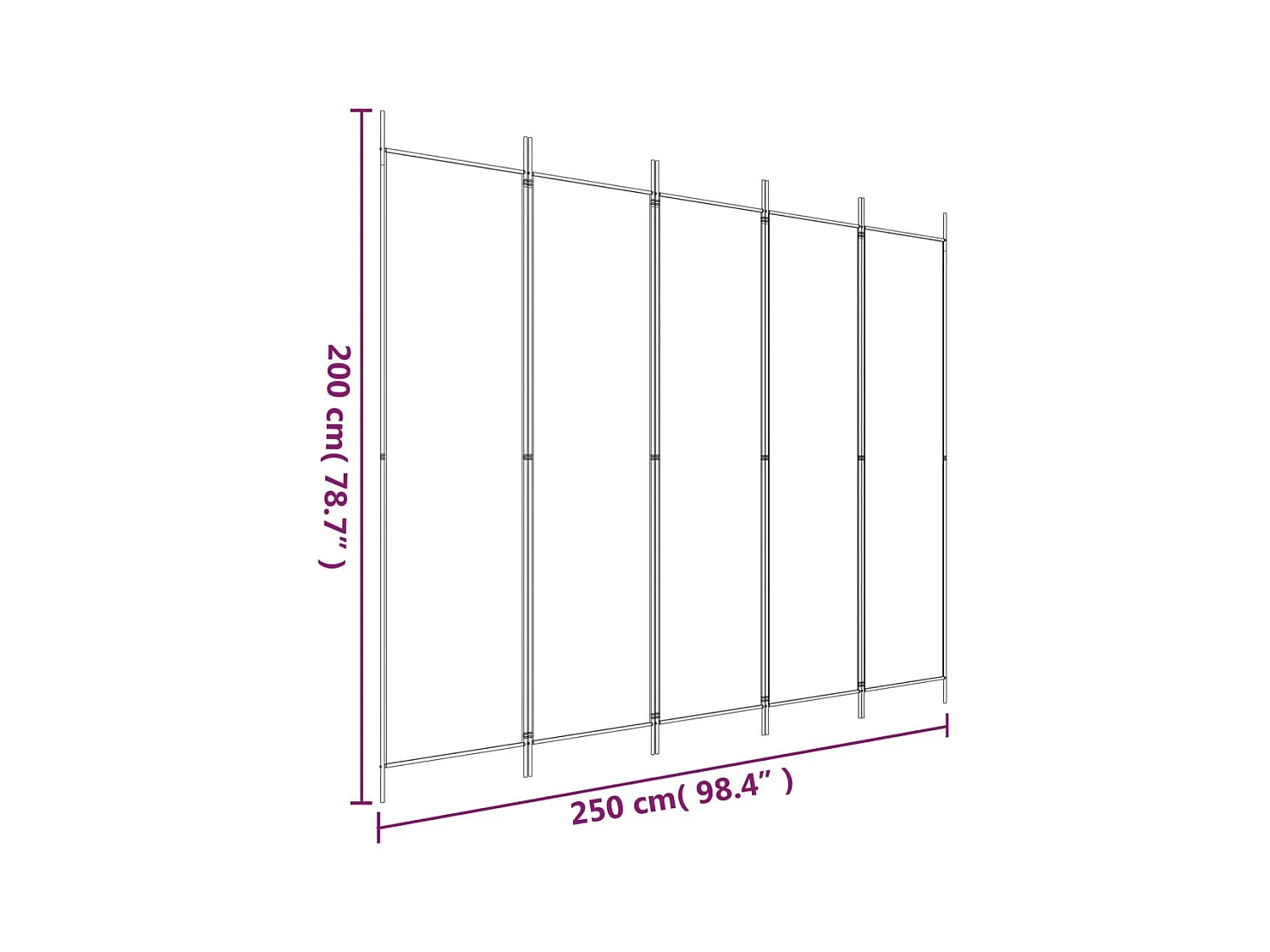 Parede divisória 5 painéis Preto 250x200 cm Tecido
