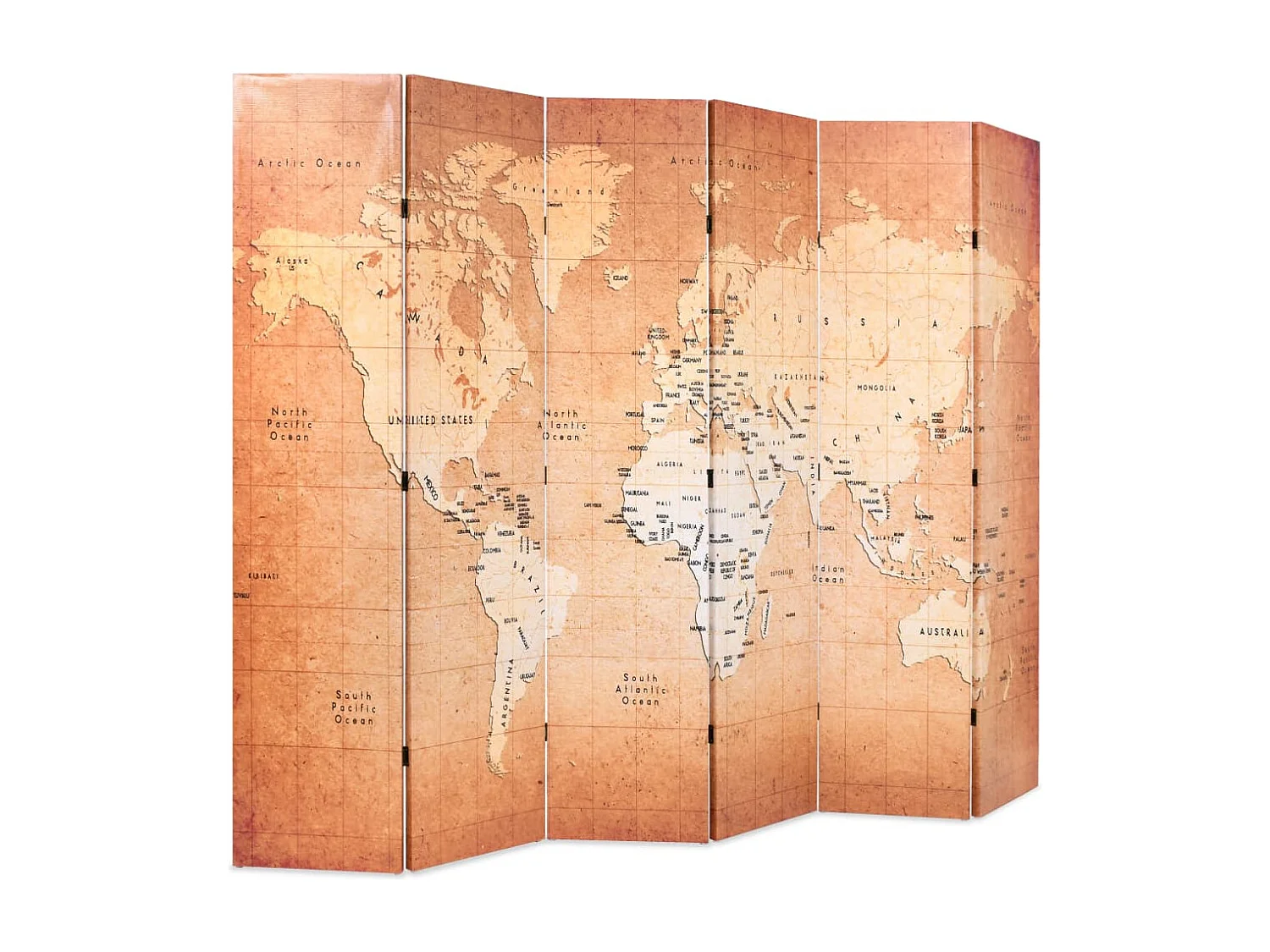 Cloison de séparation pliable 228 x 170 cm Carte du monde Jaune