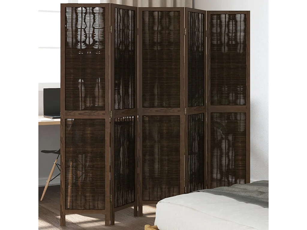 Donkerbruine massieve paulownia scheidingswand met 5 panelen