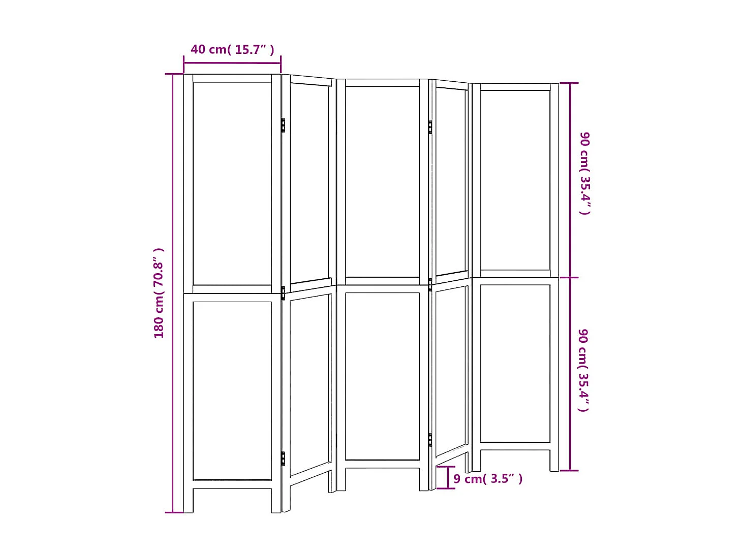 Donkerbruine massieve paulownia scheidingswand met 5 panelen