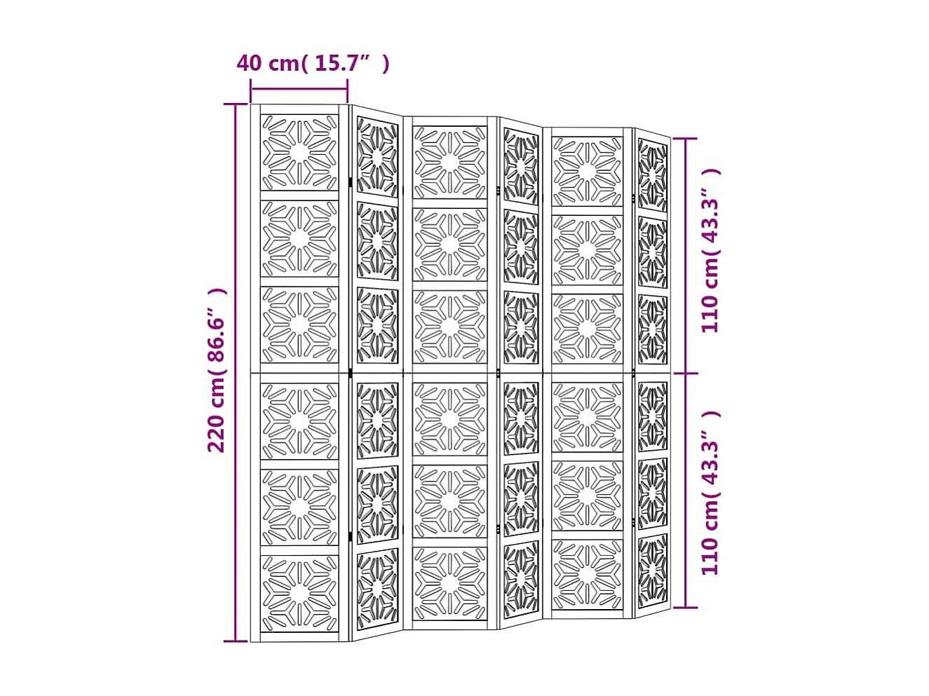 Parete divisoria 6 pannelli in paulownia massiccia marrone nero