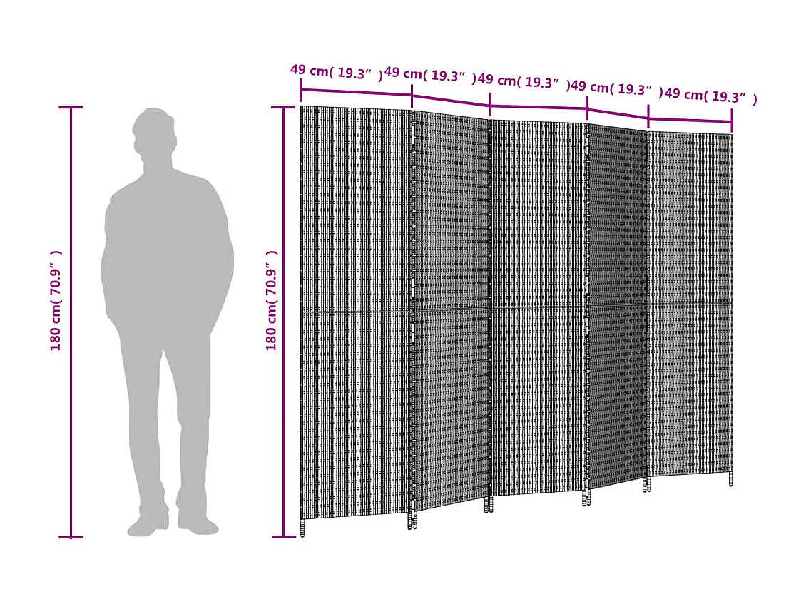 Bruin geweven harsscheidingswand met 5 panelen