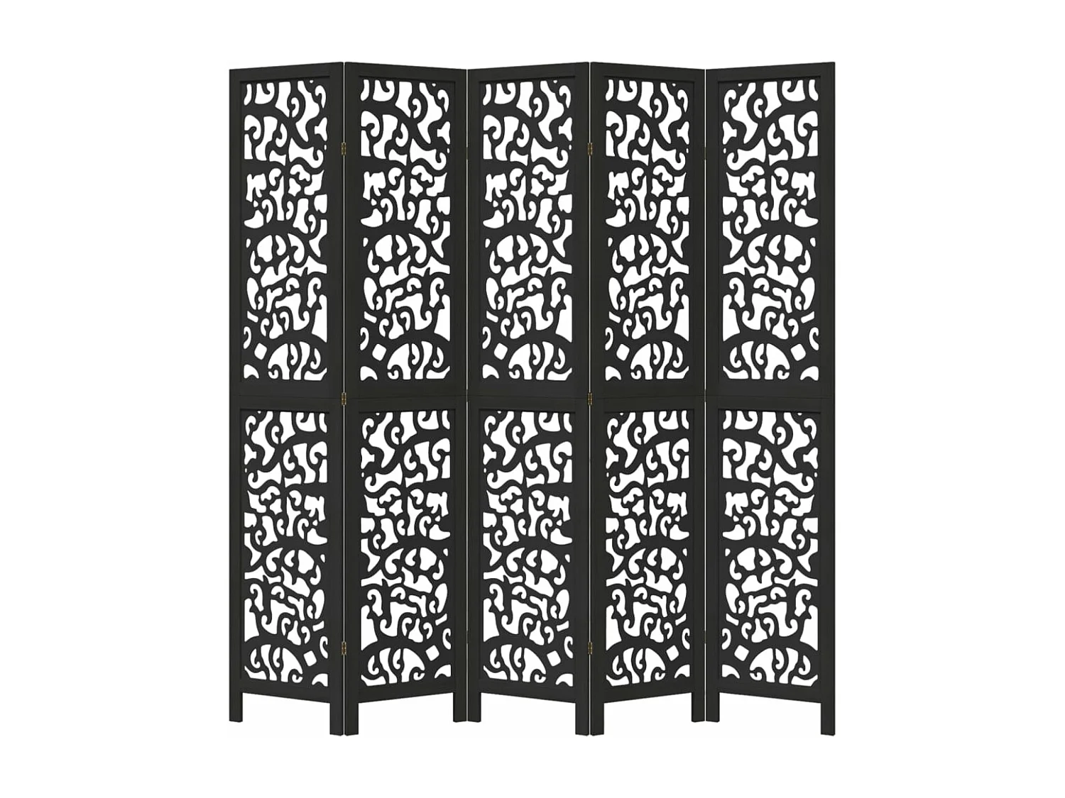 Cloison de séparation 5 panneaux noir bois de paulownia massif