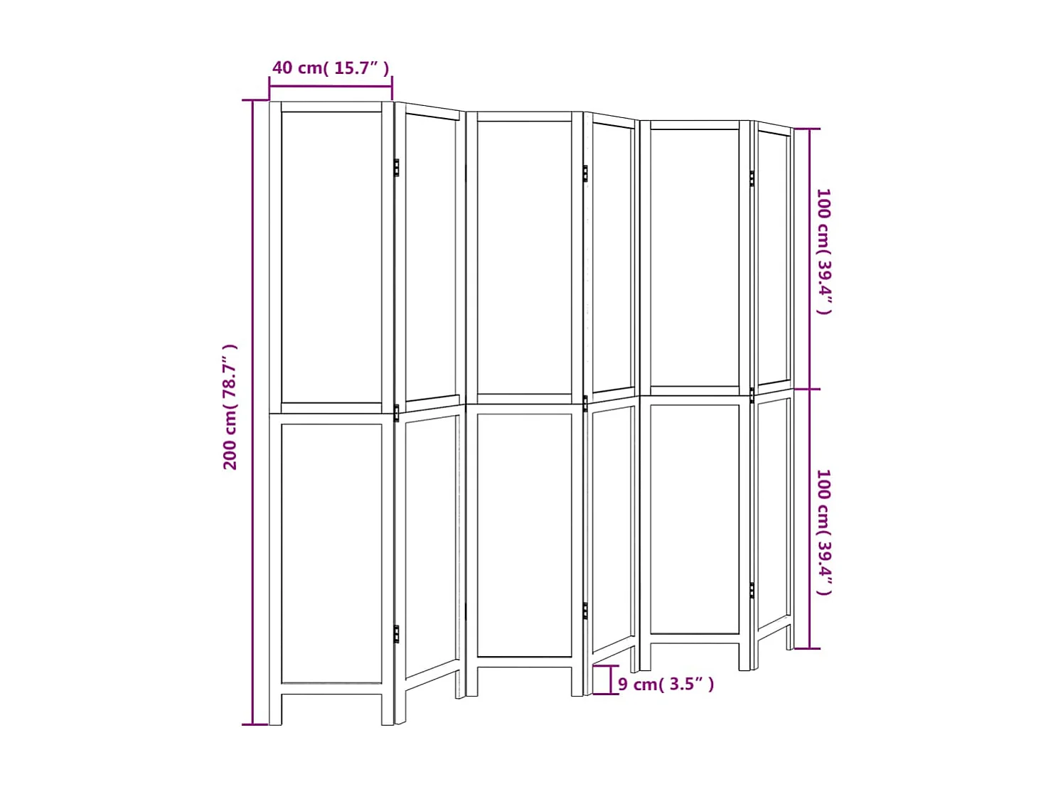 Tabique 6 paneles madera maciza de paulonia blanca