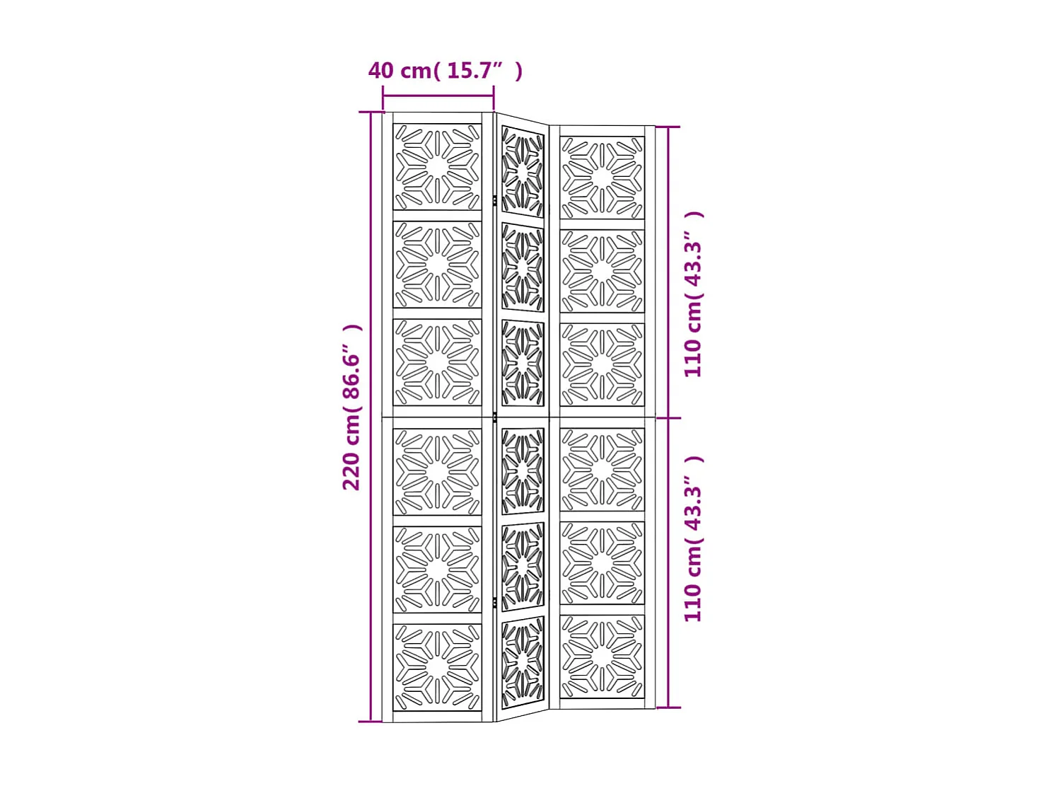 Cloison de séparation 3 panneaux marron noir paulownia massif