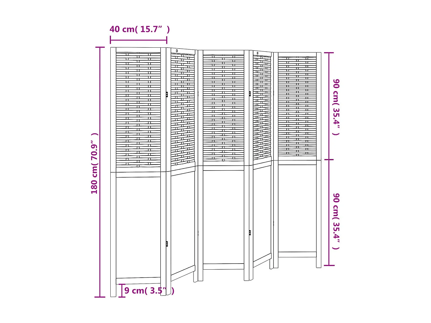 Donkerbruine massieve paulownia scheidingswand met 5 panelen