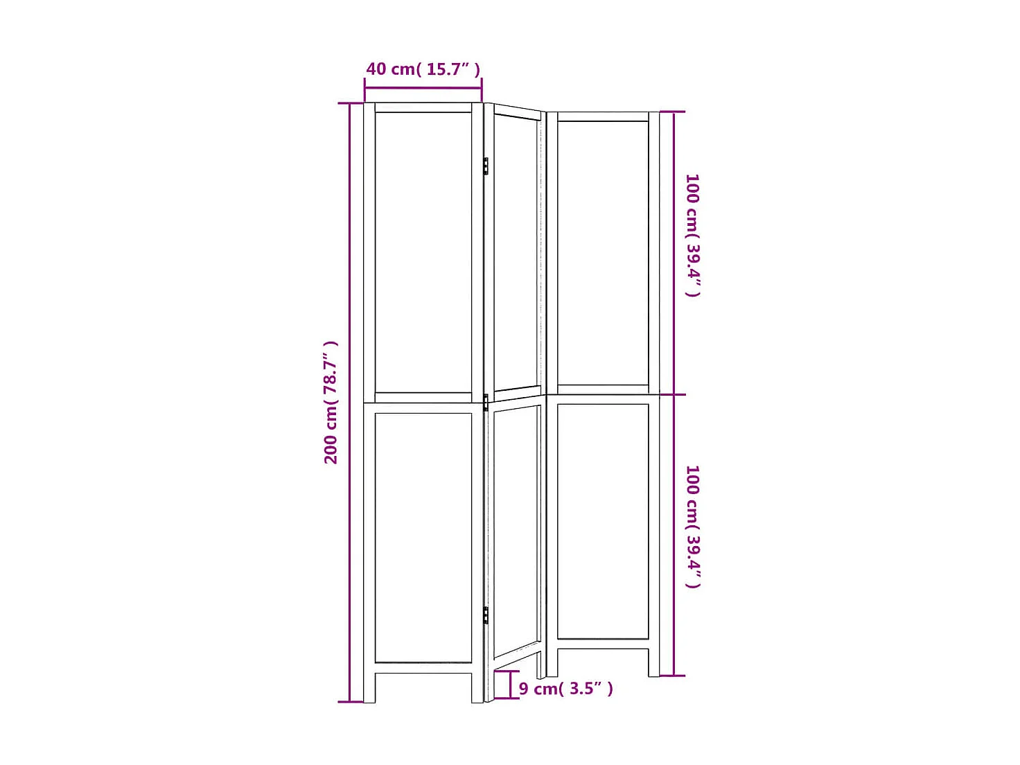 Parede divisória 3 painéis marrom escuro paulownia sólida
