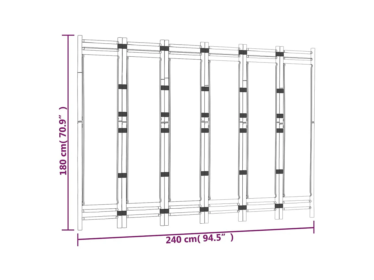 Cloison de séparation pliante 6 panneaux 240 cm Bambou et toile
