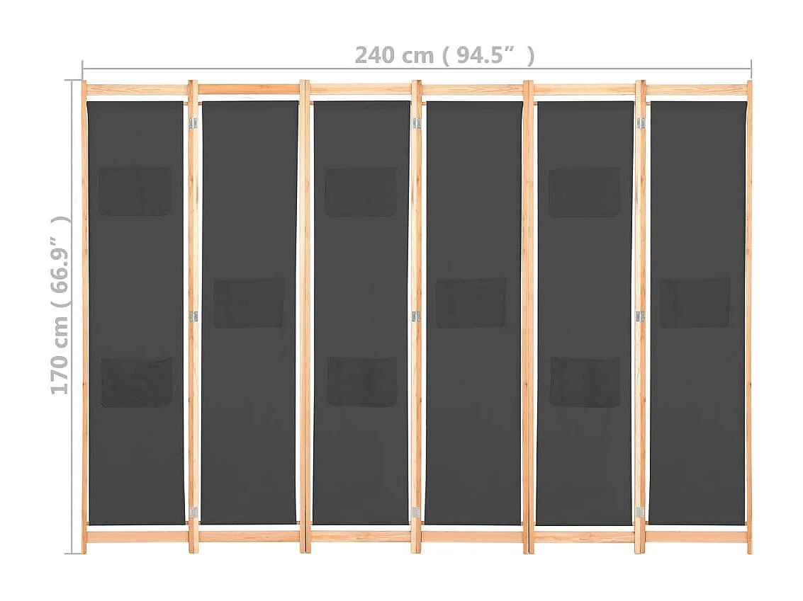 Parede divisória 6 painéis Cinza 240 x 170 x 4 cm Tecido