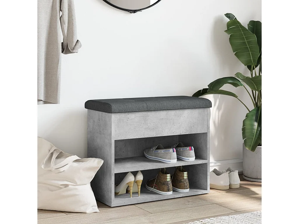 Banc à chaussures gris béton 62x32x50 cm bois d'ingénierie