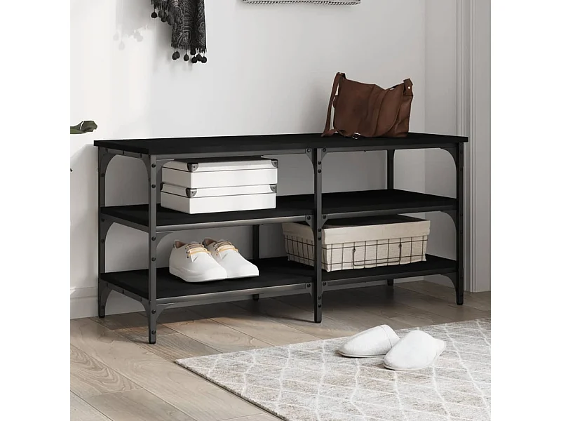 Banco de sapatos preto 100x38,5x49 cm madeira trabalhada