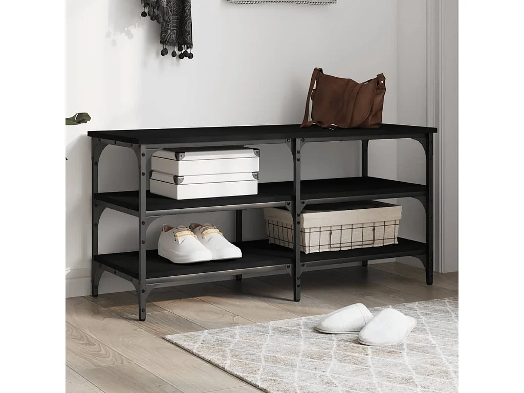 Banc à chaussures noir 100x38,5x49 cm bois d'ingénierie