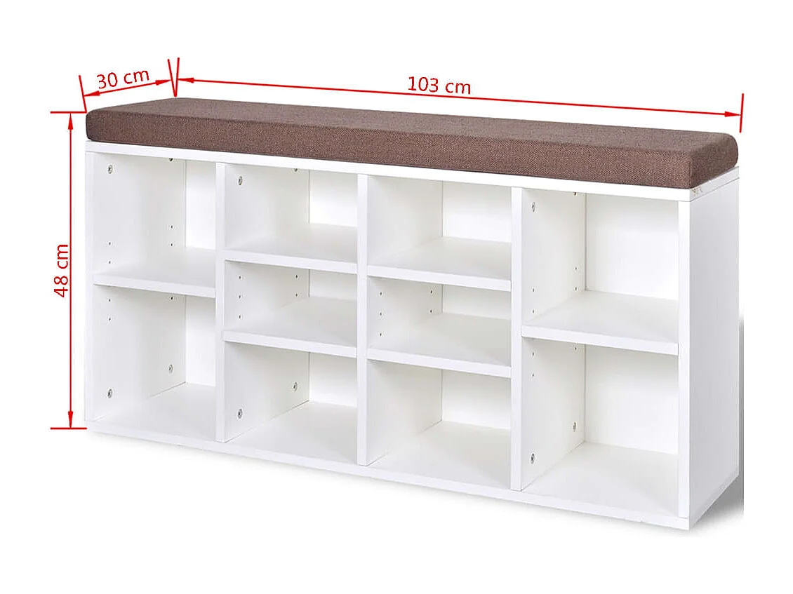 Banc de rangement à chaussures 10 compartiments Blanc