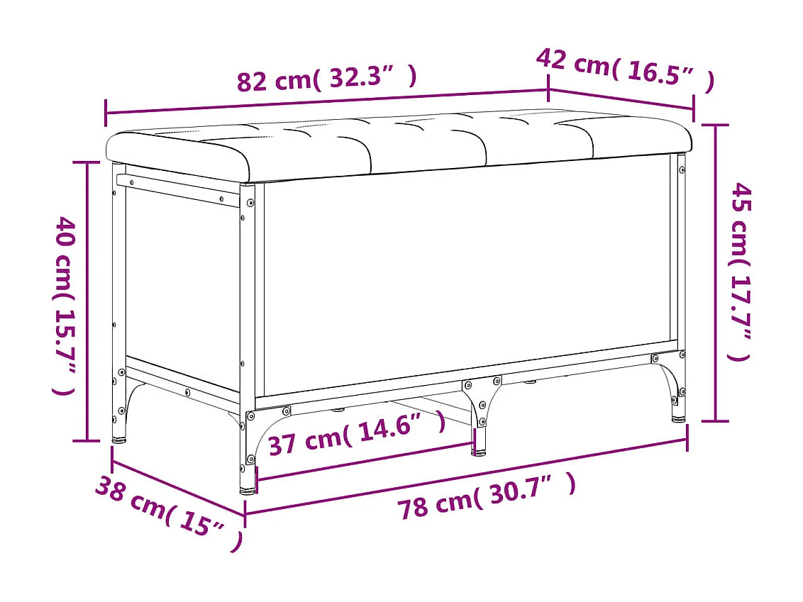 Banco de almacenaje roble marrón 82x42x45 cm Madera contrachapada