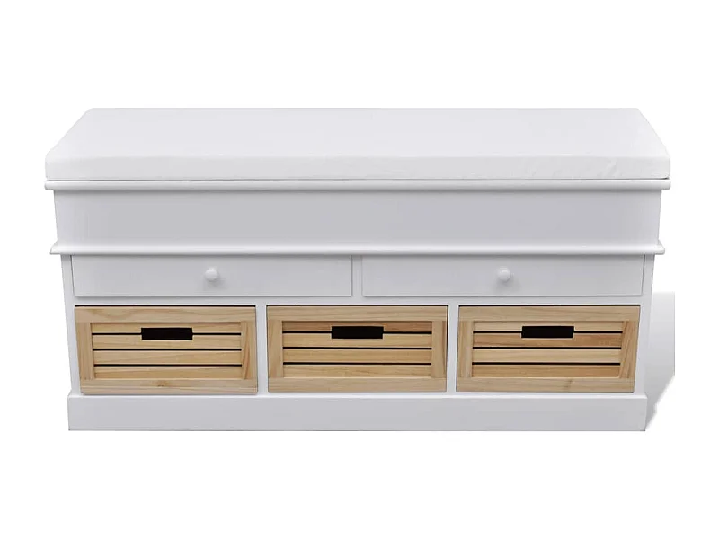 Panca da ingresso e contenitore con cuscino 2 cassetti Bianco